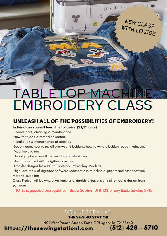 Tabletop Machine Embroidery Workshop Class